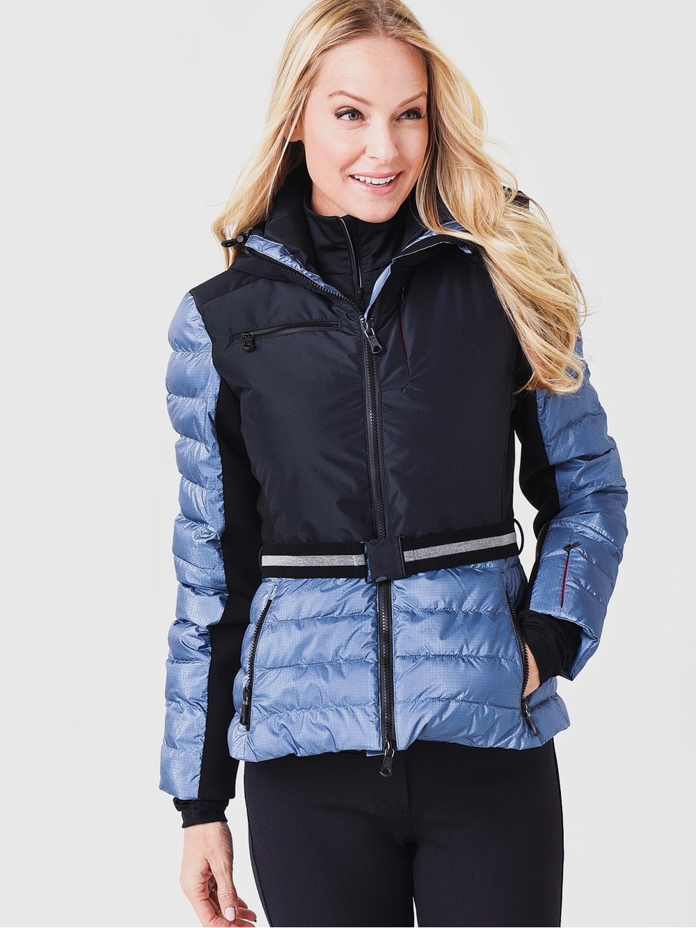 Erin Snow Womens Kat Hooded Belted Eco Sporty Ski Jacket, Black/Dusty Purple,2US